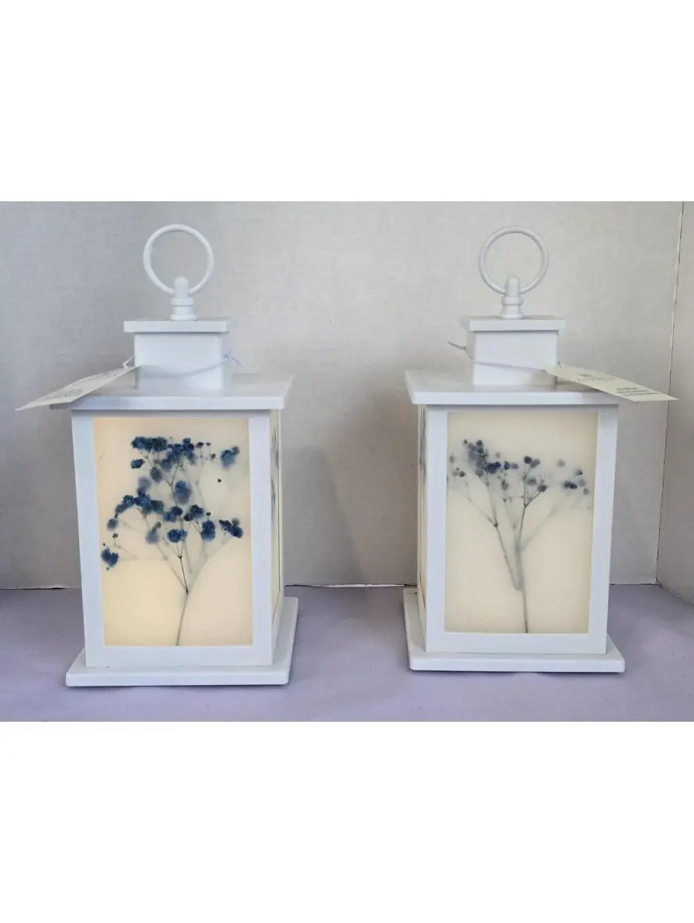 Set of 2 New Cypress brand White Decorative Lanterns with Floral Design